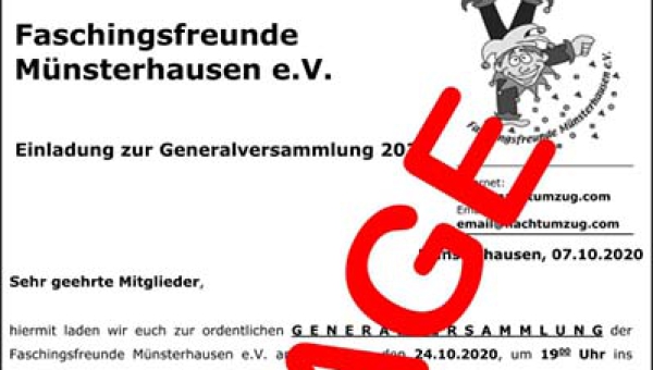 Absage Generalversammlung 2020