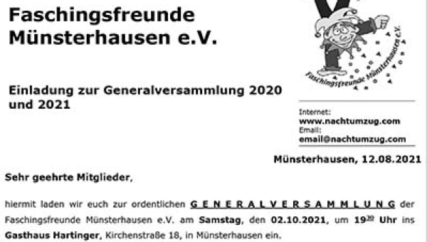 Einladung Generalversammlung 2021