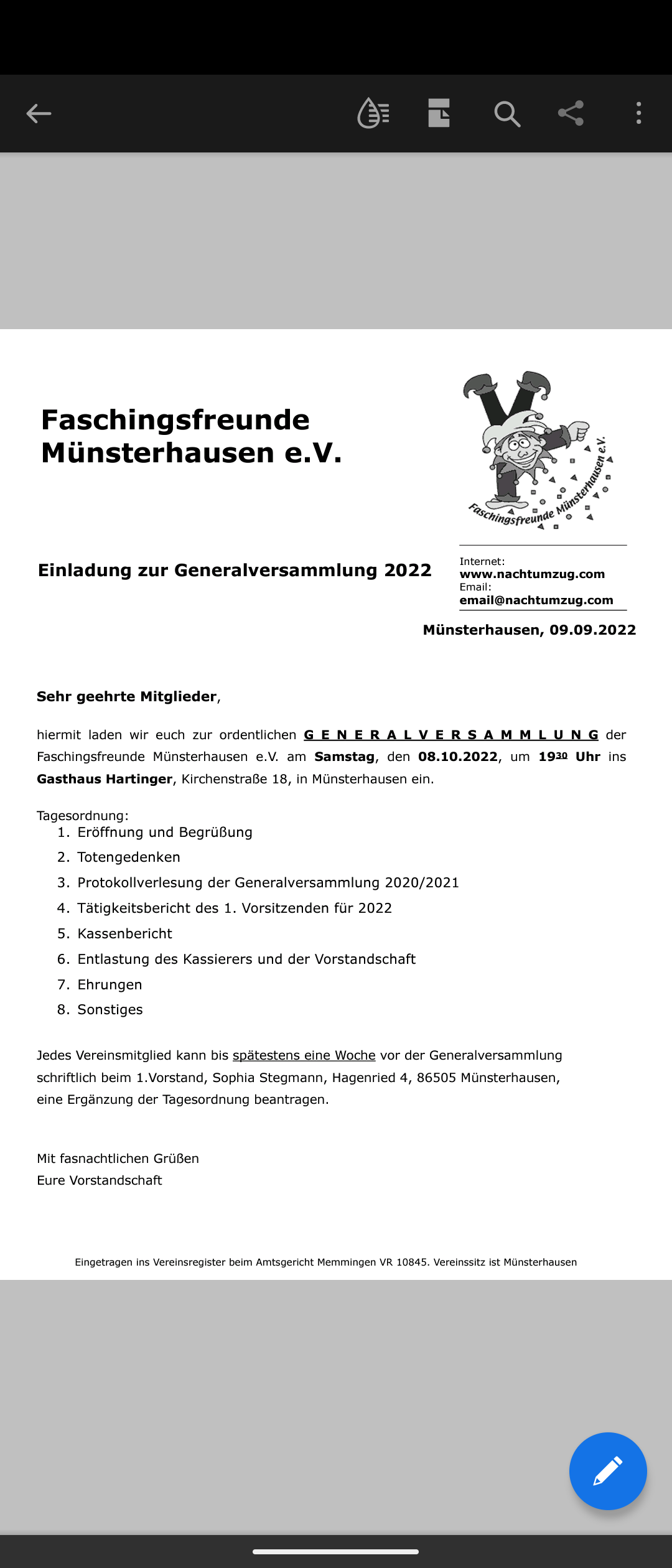 Einladung zur Generalversammlung 2022