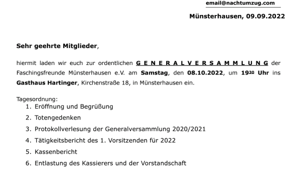 Einladung zur Generalversammlung 2022